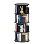 NUMENN Rotating Bookshelf, 4 Tier Revolving Bookcase, 360 Display Wood Book case Storage Rack, Swivel Corner Book Shelf Standing Bookcase for Kids Bedroom, StudyRoom, Living Room, Black