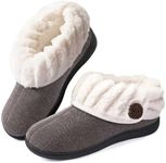 Wishcotton Women's Wool Cozy Memory Foam Winter Slippers Indoor Outdoor with Fuzzy Faux Fur Collar, Grey, Size 8