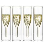 Sziqiqi Bulk Double Walled Crystal Champagne Flute Glasses, Classics Tulip Goblet Stemless Clear Glass Cups, Hand Blown Toasting Glasses for Weddings, Family Reunions, 4Pcs