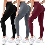 3 Pack High Waisted Leggings for Women Butt Lift Tummy Control Yoga Pants Non See-Through Workout Running Pants¡­, 05 Black/Grey/Wine Red, Small-Medium