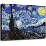 Starry Night, Vincent Van Gogh Canvas Wall art, Classic Paintings Framed Pictures Poster, Abstract Artwork Prints for Home Decor 12"x16"