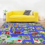 Capslpad Kids Play Rug for Playroom 6.6x5.0 ft Town City Road Map Car Mat Play Mat Educational Learning Carpet Area Rug for Boy Girl Toddler Bedroom Playroom, Blue