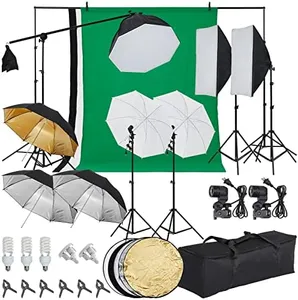 Photography Lighting kit with Backdrops, 8.5ftx10ft Backdrop Stand, 5 tripod stands and Bulb, Umbrella Softbox Continuous Lighting, Photo Studio Equipment for Portrait Product Photo Shoot