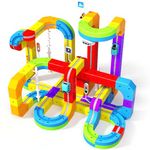 GraceDuck Magnetic Train Set for Kids, 110 Pieces Blocks Building 3D Race Track Kits with Electric Train and Traffic Signs, STEM Car Toy Set for Kids Aged 3 4 5 6 7 8 Year Old Boys Girls Gift Toys