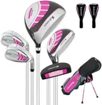 6 Pieces Junior Golf Clubs Set for Kids Ages 11-13, Youth Golf Clubs 6-8 9-12, Complete Kids Golf Club Set with Driver, Hybrid, Irons, Putter, Stand Bag, Lightweight for Boys Girls, Red