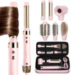 ELLA BELLA® 6 in 1 Professional Hot Air Styler • Powerful Hair Dryer & Straightener Set • Styling Without Heat Damage • Fast Drying Curling Volumizing Straightening • Protective Travel Case (Pink)