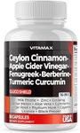 Ceylon Cinnamon 3000mg Apple Cider Vinegar 3000mg Turmeric 2000mg - Gluco Health Support - Panax Ginseng 2000mg Berberine 1500mg Bitter Melon Turmeric Milk Thistle Fenugreek – Made in USA – 60ct