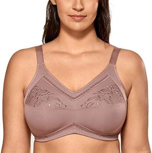 Delimira Women's Wireless Bras Cotton Mastectomy Bras with Pockets Post Surgery Full Cup Comfort Plus Size Everyday Bra Mochaccino 40DD