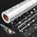 Folded Package Clear Cellophane Wrap Printed with Star, Folded 80cm x 30M Gift Wrapping Cellophane Roll for Hampers Birthday Mother's Day Cookies Gifts Easter Bundles Wrapping