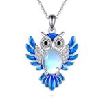 KQF Owl Necklace for Women Sterling Silver Moonstone Necklace Owl Jewelry Blue Owl Pendant Necklace Gifts for Women