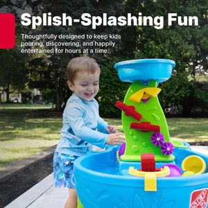 Step2 Rain Showers Splash Pond Water Table – 13-Piece Kids Outdoor Sensory Toy, Blue & Green