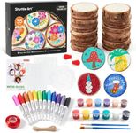 Wood Slices Kit, Shuttle Art 35 PCS Unfinished Natural Wood Slices with Pre-Drilled Hole, Acrylic Paint, Permanent Markers, Jute Twine, DIY Craft for Kids Adults Holiday Decoration Christmas Ornaments