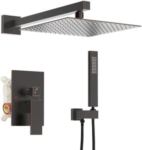 Shower System Oil Rubbed Bronze Rainfall Shower Head Faucet And Handle Set 10 Inch with Handheld Spray Mixer Wall Mounted Bathroom Combo Set Rough-in Valve Body Trim Included
