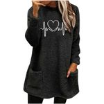 One Day Delivery Items Prime Sweatshirt for Women 2024 Trendy Fuzzy Fleece Crewneck Long Sleeve Sherpa Pullover Tops Heart Print Casual Loungewear Women's Fleece Tops