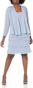 S.L. Fashions Women's Mother of The Bride Jacket Dress with Embellished Shoulder, Hydrangea, 12, Hydrangea, 16