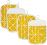 Geometric Yellow Pot Holders, Hot Pads for Kitchen Counter, Pan Handles (7 x 8.5 in, 4 Pack)