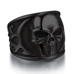 Bandmax Mens Skull Ring Black Stainless Steel Flame Skull Ring Blazing Skull Ring for Biker Rapper Chunky Skull Band for Men Women Size 10