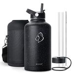 BUZIO Insulated Water Bottles 64oz with Straw Lid, Half Gallon Stainless Steel Double Wall Wide Mouth Water Bottle with Two Lids, Powder Coat Metal Water Jug Thermo Mug Metal Canteen, Keep Hot Cold