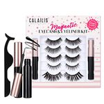 CALAILIS Magnetic False Eyelash and Magnetic Eyeliner Kit, Eye Makeup Waterproof Liquid Eye Liner, 3D Faux Mink Eye Lashes Natural Reusable Lashes 5 Pairs, Free Applicator(CY501)