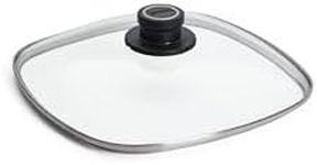Woll Square Safety Glass Lid, 26 x 26 cm, Lid Knob with Permanent Ventilation, Stainless Steel Edging, Transparent, Oven Safe up to 250°