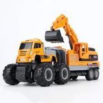 DEUSON ECOM Truck Toy Crane Excavator Toy Metal Head Bulldozer Trucks Toy Friction Powered Engineering Vehicle Model Construction Toy for 2 3 4 5 Years Kids