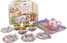 Axel Adventures Woodland Animal Themed Pretend Play Tea Set for Little Girls - 15 PCS Tea Party Set for Kids Learning and Social Skills