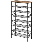 YATINEY 8-Tier Shoe Rack, Large Capacity Shoe Organizer, Tall Shoe Rack, Holds 32 Pairs of Shoes, Iron Frame, Durable and Stable, for Entrance, Dorm Room, Industrial Style, Rustic Brown XSS08BR