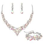 Ever Faith Wedding Bridal Jewellery for Women, Austrian Crystal Teardrop Cluster Statement Necklace Dangle Earrings Link Bracelet Set Iridescent Clear AB