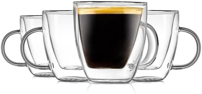 NutriChef 5.2 Oz Espresso Cups (Set Of 4), Double Walled Glass Coffee Mugs For Hot And Cold Drinks, Insulated Glass Coffee Mugs With Handle
