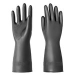 ROYAKI Chemical Resistant Latex Gloves,Cleaning Protective Safety Work Heavy Duty Rubber Gloves,12.6",Black 1 Pair Size Large