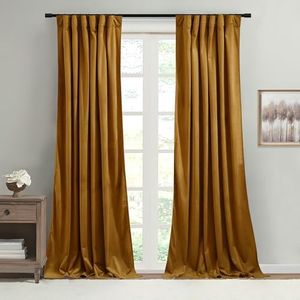 StangH Mustard Gold Curtains Velvet 96 inches Luxury Soft Blackout Heat & Chill Insulated Drapes for Sliding Door Living Room/Backdrops, W52 x L96 inches, 2 Panels