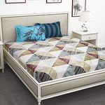 Story@Home Bedsheet for king size bed | 240TC | Cream & Blue | Abstract | 1 Piece Cotton bedsheet for king size bed with 2 Pillow covers (270 x270cm) Perfect for Home Decor & Gifting | cotton bedsheet