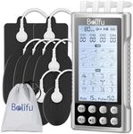 Belifu 4 Channel TENS EMS Unit – 24 Massage Modes & 30 Intensity Levels, Rechargeable Electric Pulse Muscle Stimulator with 10 Pads & 5 Lead Wires for Pain Relief & Therapy, Color Silver