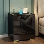 Jehiatek Black Bedside Table with Wireless Charging, USB Charging Station & Adjustable LED Lights, High Gloss Smart Nightstand Organizer for Bedroom Living Room Office Use