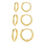 Gold Hoop Earrings for Women, 3 Pairs Small Sterling Silver Huggie Earrings | Tiny Cartilage Cuff Earrings Hoop Piercing Jewellery for Girls Men Teens (8mm/10mm/12mm)