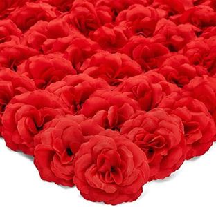 Bright Creations 50 Pack Red Roses Artificial Flowers Bulk, 3 Inch Stemless Fake Silk Roses for Decorations, Wedding, Faux Bouquets