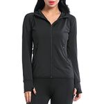 AMZSPORT Women's Running Jacket Long Sleeve Sports Hoodie with Zip Side Pocket Black M