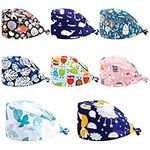 Taicanon 8pcs Cute Printed Medical Doctor Working Cap with Sweatband Adjustable Bouffant Hats for Women Men