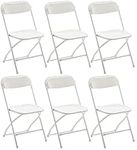 BTEXPERT Indoor Outdoor White Plastic Folding Chairs Stacking Steel Frame Commercial 650LB Weight Capacity Seating Home Yard Garden Wedding Event Party Picnic Dining Church School Portable Set of 6