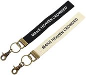 MythDone Make Heaven Crowded Christian Keychain Cotton Fabric Wristlet Keychain Bronze Key Fob Soft Cute Car Keychain Wristlet (White&Black)