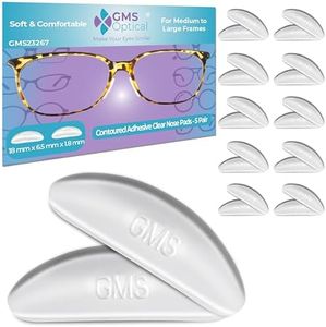GMS Optical 1.8mm Reg-Thin/18mm Long Length - Anti-Slip Adhesive Contoured Soft Silicone Eyeglass Nose Pads with Super Sticky Backing (2 Sets / 5 Pack)(10 Pair)(Clear)