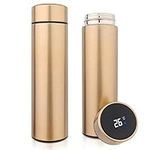 QiCheng&LYS 500ML Travel Mug, Flask with Temperature Display Vacuum Cup with Flask 304 Stainless Steel,Insulation Cup, Double Walled Vacuum for Heat and Cold Water (Golden)