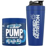 Applied Nutrition Pump Zero Pre Workout + 750ml Steel Protein Shaker - Zero Stim, Caffeine Free, Energy & Performance (375g - 25 Servings) (ICY Blue Raz)