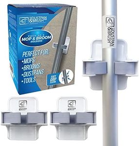 Mop & Broom Holder - Broom Holder Wall Mounted Gripper - Brush Holder Hanger Self Adhesive - Perfect to Use on Cupboards, Bathroom, Sheds and Garage (Pack of 1 (2 Holders))