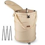 HIKEMAN Collapsible Garden Waste Bag Pop-Up - Reusable Camping Waste Bin,60L Outdoor Bin with Zippered Lid for Campsite Outdoor Picnic Garden Hiking Backyard BBQ Beach Caravan Trips (Beige)