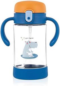 ÜneeQbaby Gobelet Enfant Active Plus avec Paille Pondérée Flexible à 360 Degrés, Anti Goutte, en Tritan – Sans BPA, Bec Souple, Ouverture par Un Bouton 300m (Archie Hippopotame Heureux Marine)