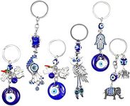 Juvale Hamsa Evil Eye Amulet Keychains for Good Luck, 6 Pack, Dark Blue