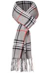 heekpek Mens Scarves Winter Soft Warm Tassel Scarf for Women Men Cashmere Feel Stripe Plaid Tartan Scarf, Light grey, One Size