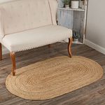 VHC Brands Natural Jute Rug Country Farmhouse Entryway or Kitchen Small Welcome Mat Oval Non Skid Pad 36x60