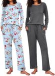 Ekouaer 2 Pack Women's Pajama Set Soft Long Sleeve Sleepwear Loungewear Pjs Sets with Pockets,Small